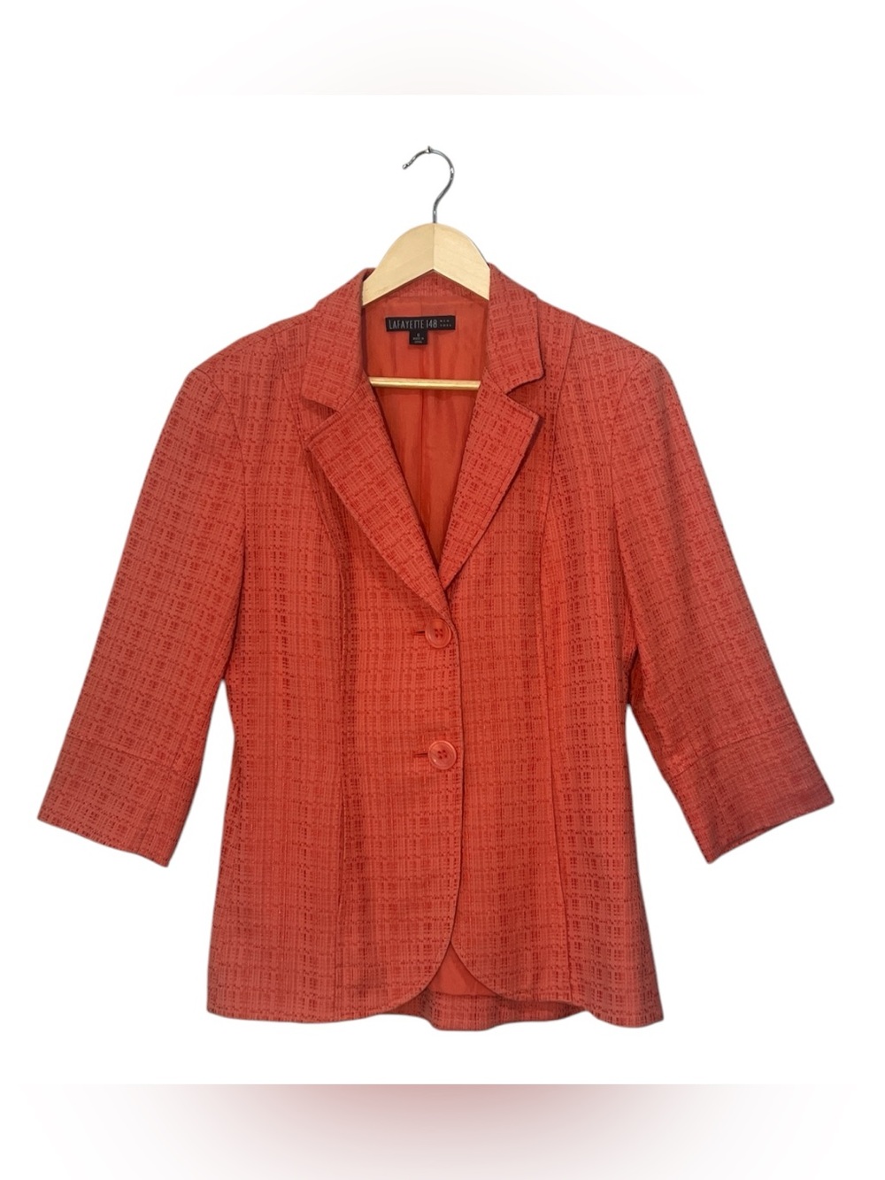 Lafayette 148 New York Coral Textured Blazer Jacket Size 6 Career 3/4 Sleeve